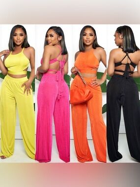 Women’s Two-Piece Wide-Leg Pant Set- Pink Only